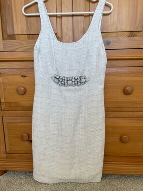 Boston Proper Cream Midi Dress with Jeweled Waist